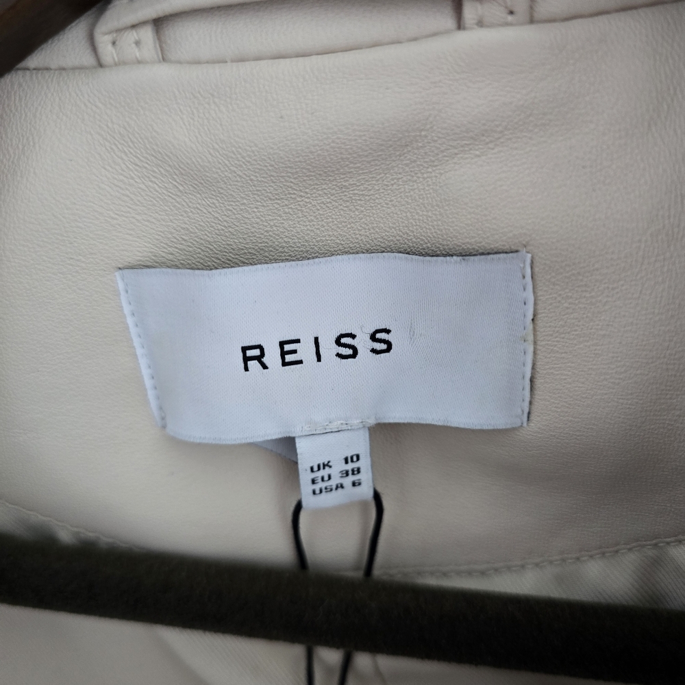 Reiss Santiago Leather Biker Jacket, Size US 6, off-white, NWT - Picture 7 of 13